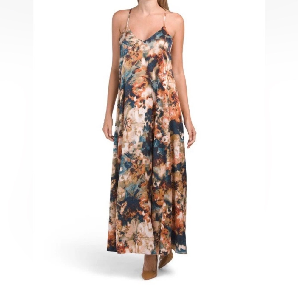 NICOLE MILLER NEW YORK Satin Floral Print Maxi Dress Sz M